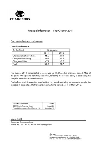 Thumbnail Chargeurs Quarterly Report 2011-q1