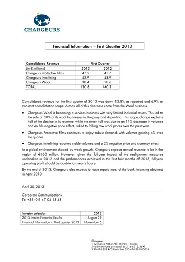 Thumbnail Chargeurs Quarterly Report 2013-q1
