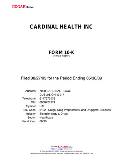 Thumbnail Cardinal Health Annual Report 2009