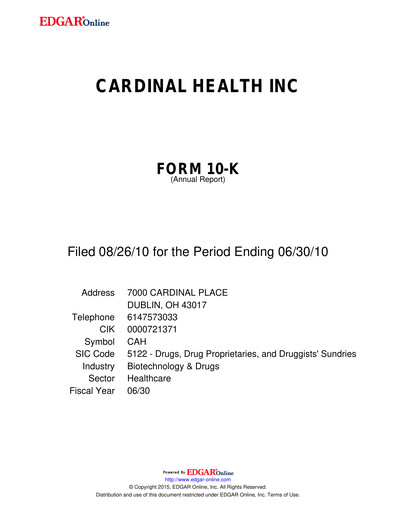 Thumbnail Cardinal Health Annual Report 2010