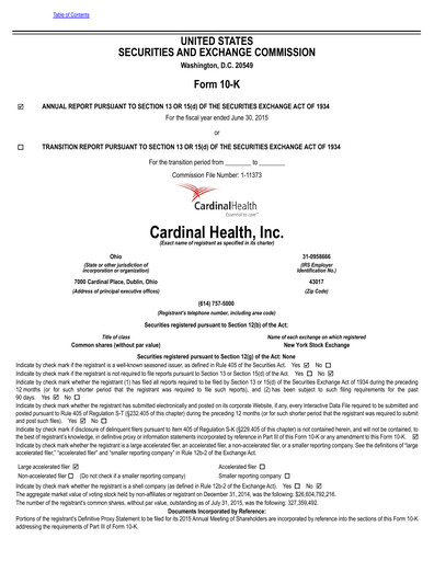 Thumbnail Cardinal Health Annual Report 2015