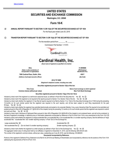 Thumbnail Cardinal Health Annual Report 2016
