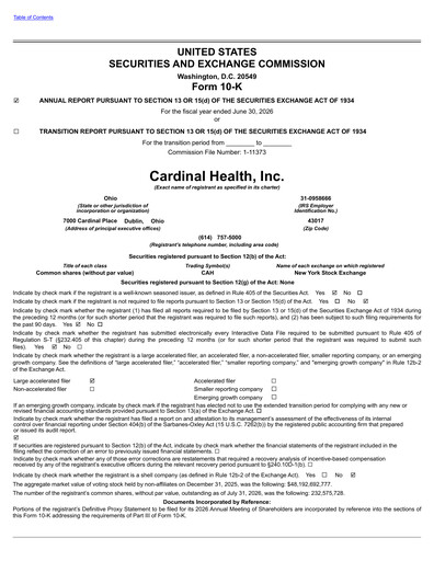 Thumbnail Cardinal Health Annual Report 2026