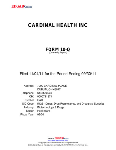 Thumbnail Cardinal Health Quarterly Report 2012-q1