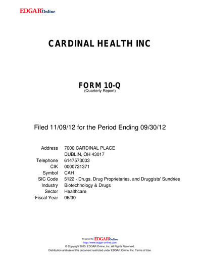 Thumbnail Cardinal Health Quarterly Report 2013-q1