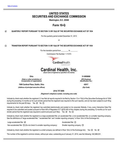 Thumbnail Cardinal Health Quarterly Report 2014-q2