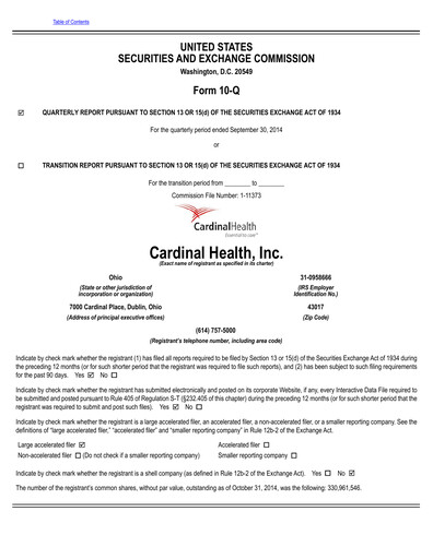 Thumbnail Cardinal Health Quarterly Report 2015-q1