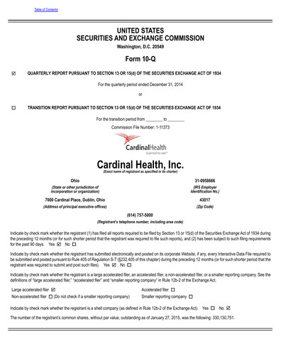 Thumbnail Cardinal Health Quarterly Report 2015-q2