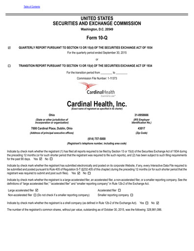 Thumbnail Cardinal Health Quarterly Report 2016-q1