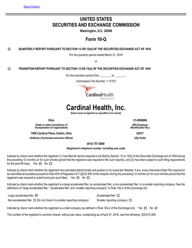 Thumbnail Cardinal Health Quarterly Report 2016-q3