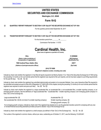 Thumbnail Cardinal Health Quarterly Report 2018-q1