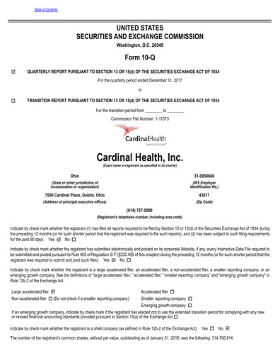 Thumbnail Cardinal Health Quarterly Report 2018-q2