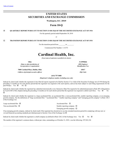 Thumbnail Cardinal Health Quarterly Report 2019-q1