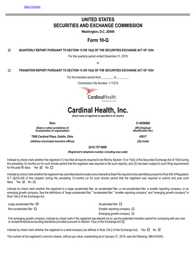 Thumbnail Cardinal Health Quarterly Report 2019-q2