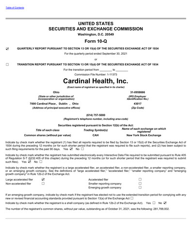 Thumbnail Cardinal Health Quarterly Report 2022-q1