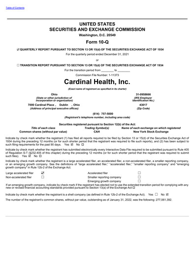 Thumbnail Cardinal Health Quarterly Report 2022-q2