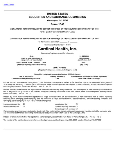 Thumbnail Cardinal Health Quarterly Report 2022-q3