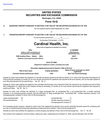 Thumbnail Cardinal Health Quarterly Report 2023-q1