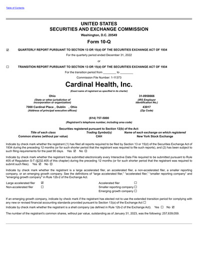 Thumbnail Cardinal Health Quarterly Report 2023-q2