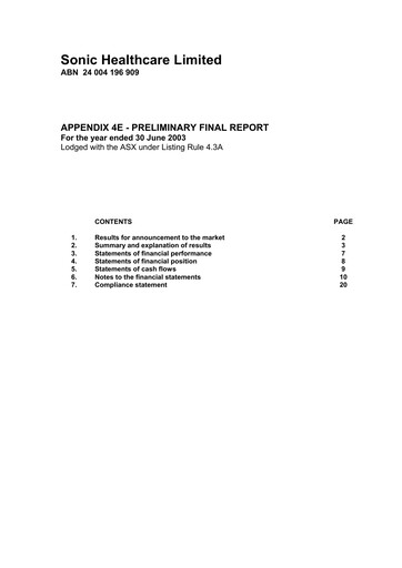 Thumbnail Sonic Healthcare Financial Report fy2003