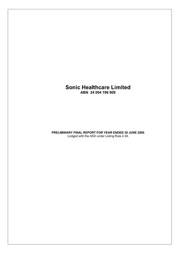 Thumbnail Sonic Healthcare Financial Report fy2006