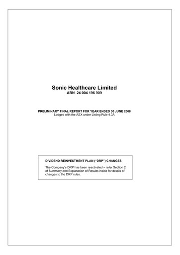 Thumbnail Sonic Healthcare Financial Report fy2008