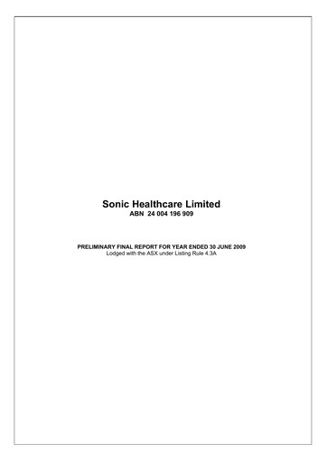 Thumbnail Sonic Healthcare Financial Report fy2009