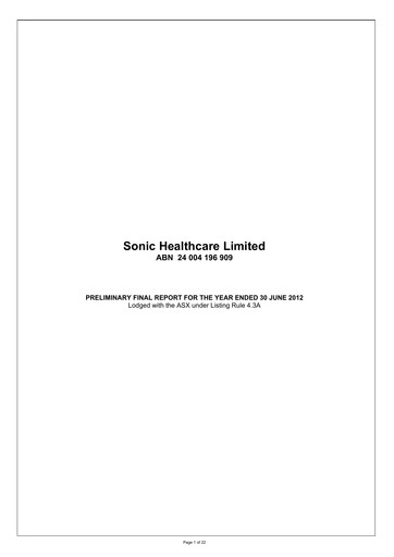 Thumbnail Sonic Healthcare Financial Report fy2012