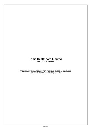 Thumbnail Sonic Healthcare Financial Report fy2016