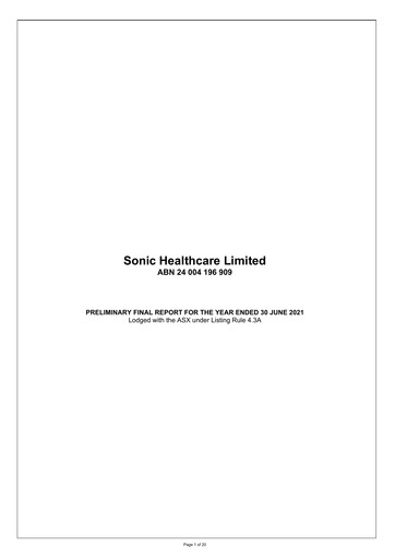 Thumbnail Sonic Healthcare Financial Report fy2021