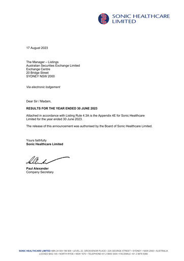 Thumbnail Sonic Healthcare Financial Report fy2023