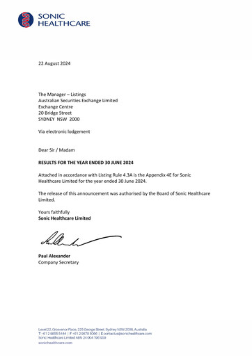 Thumbnail Sonic Healthcare Financial Report fy2024