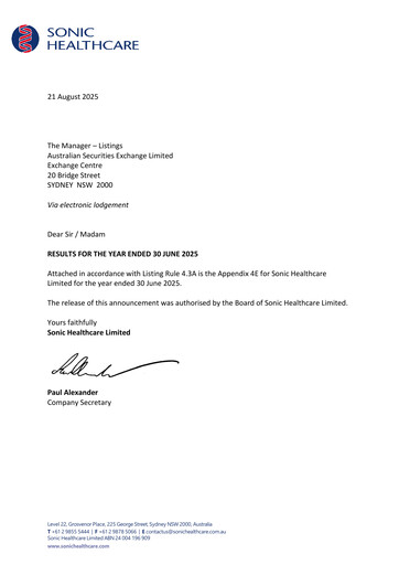 Thumbnail Sonic Healthcare Financial Report fy2025