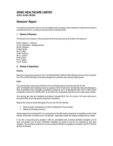 Thumbnail Sonic Healthcare Half-year Report 2002-h1