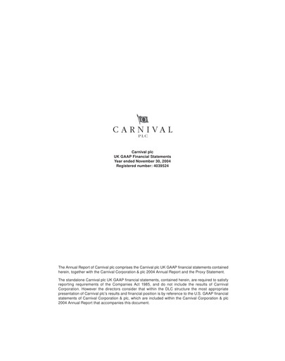 Vorschaubild Carnival Corporation Finanzmitteilung 2004