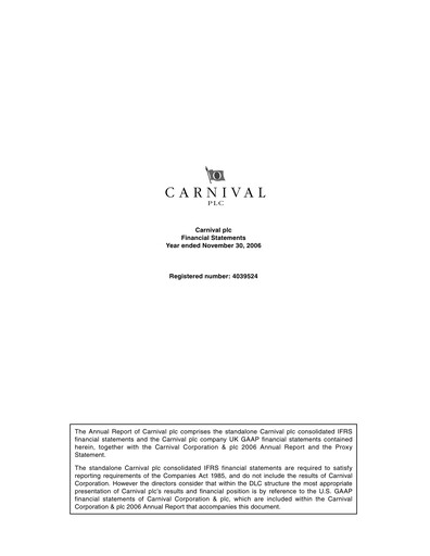 Vorschaubild Carnival Corporation Finanzmitteilung 2006