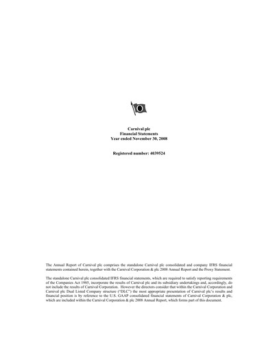 Vorschaubild Carnival Corporation Finanzmitteilung 2008