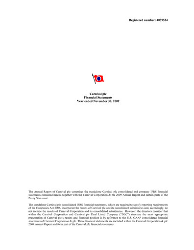 Vorschaubild Carnival Corporation Finanzmitteilung 2009