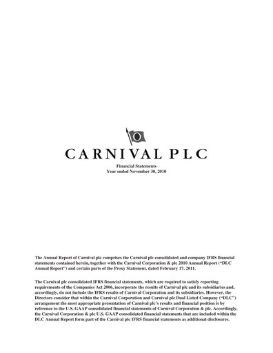 Vorschaubild Carnival Corporation Finanzmitteilung 2010