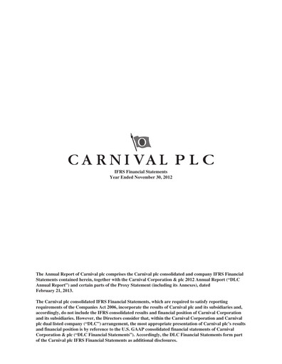 Vorschaubild Carnival Corporation Finanzmitteilung 2012