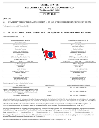 Thumbnail Carnival Corporation Quarterly Report 2026-q1