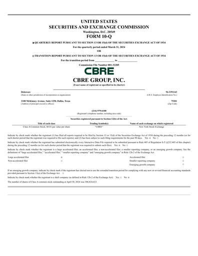 Miniature CBRE Group
 Rapport trimestriel 2024-q1