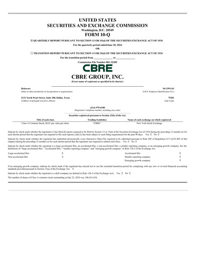 Miniature CBRE Group
 Rapport trimestriel 2024-q2