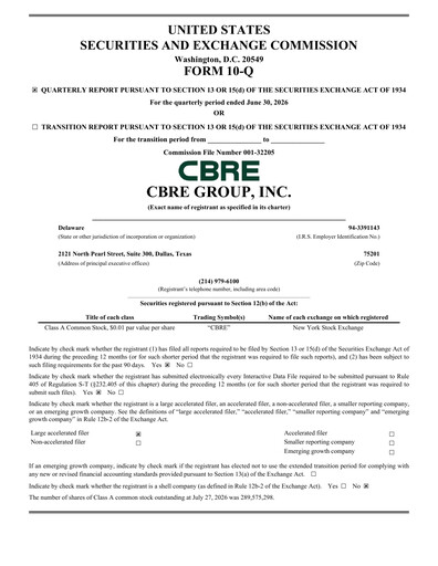 Miniature CBRE Group
 Rapport trimestriel 2026-q2