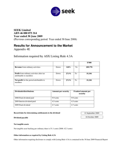 Miniature Seek Limited
 Bilan financier 2009
