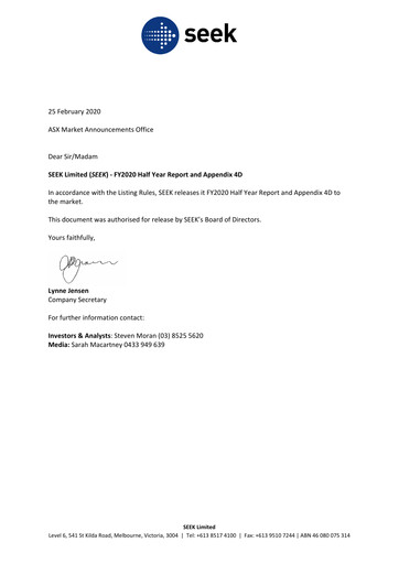 Miniature Seek Limited
 Rapport semestriel 2020-h1