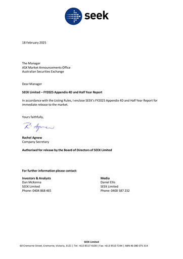 Miniature Seek Limited
 Rapport semestriel 2025-h1