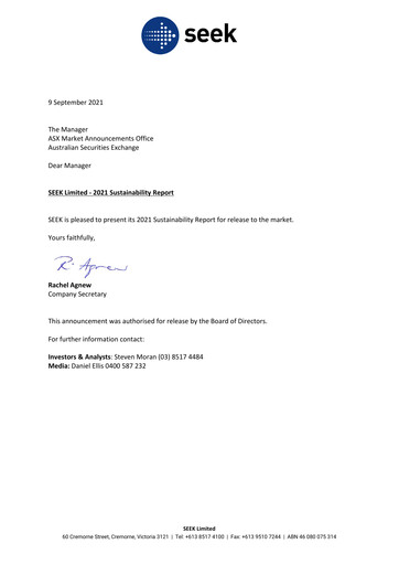 Thumbnail Seek Limited
 Sustainability Report 2021