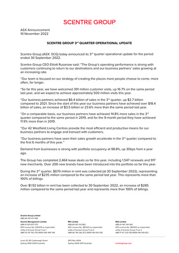 Vorschaubild Scentre Group Quartalsbericht 2022-q3