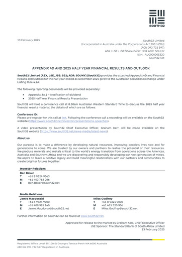 Vorschaubild South32 Halbjahresbericht 2025-h1